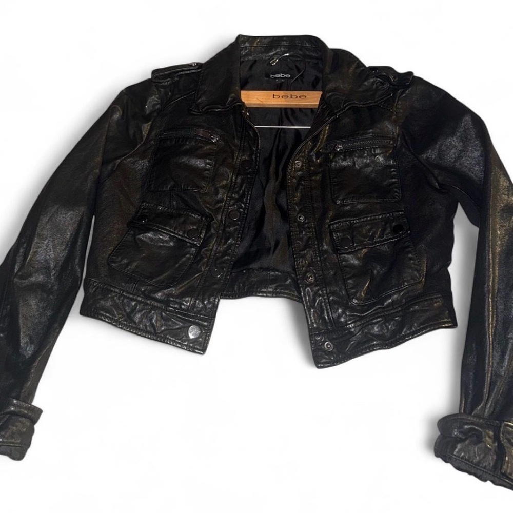 Bebe Shiny Black Leather Jacket